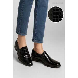 DAVID TATE Women's Size 8.5 Black Croc Print Slip-On Shoes Comfort Dress Chic